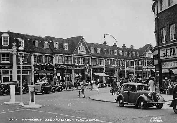 Looking south along Station Road, Edgware, towards Edgware station, c1950