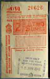 1946 UK petrol coupon for 2 fuel units, thumbnail