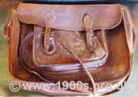 School satchel, leather, worn like a rucksack, by school children in the 1940s and 1950s