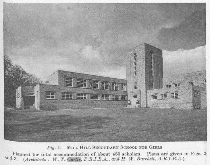 The front entrance of Copthall County Grammar School in the 1950s.