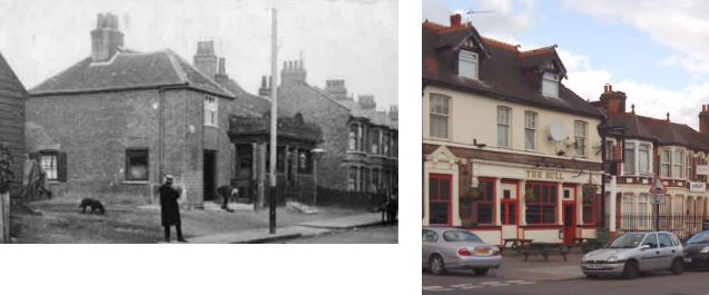 The old Bull Inn, Edmonton, before 1904 and the new inn.