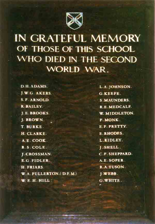 Plaque commemorating the war dead from Silver Street School, Edmonton