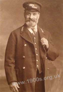 Train station master in uniform, early 20th century UK